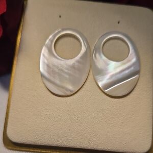 Mother Of Pearl Oval Hooplet Earring Charms, Vintage 80' 90's